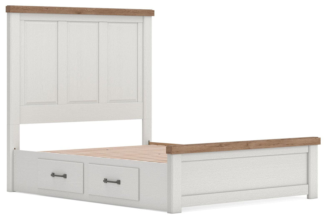 Benchcraft White/Brown Queen Panel Bed with Storage