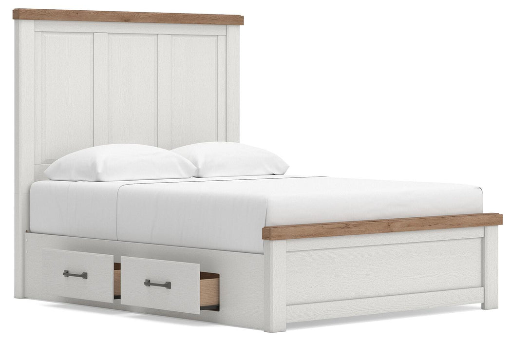Benchcraft White/Brown Queen Panel Bed with Storage