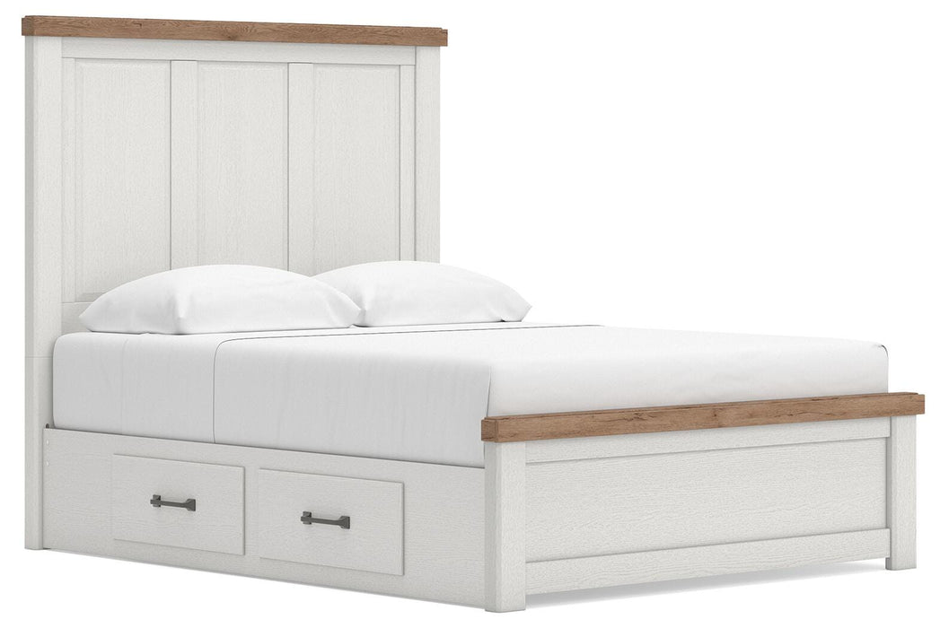 Benchcraft White/Brown Queen Panel Bed with Storage