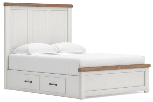 Benchcraft White/Brown Queen Panel Bed with Storage