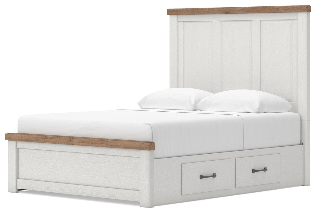 Benchcraft White/Brown Queen Panel Bed with Storage