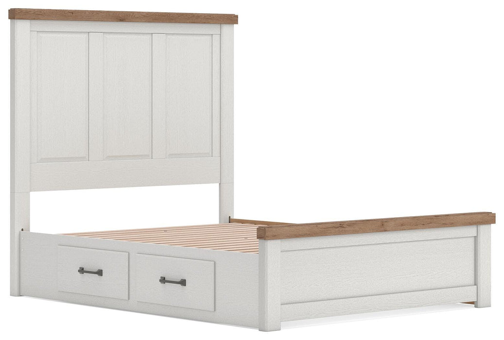 Benchcraft White/Brown Queen Panel Bed with Storage