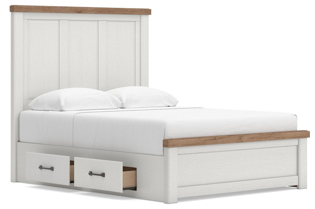 Benchcraft White/Brown Queen Panel Bed with Storage