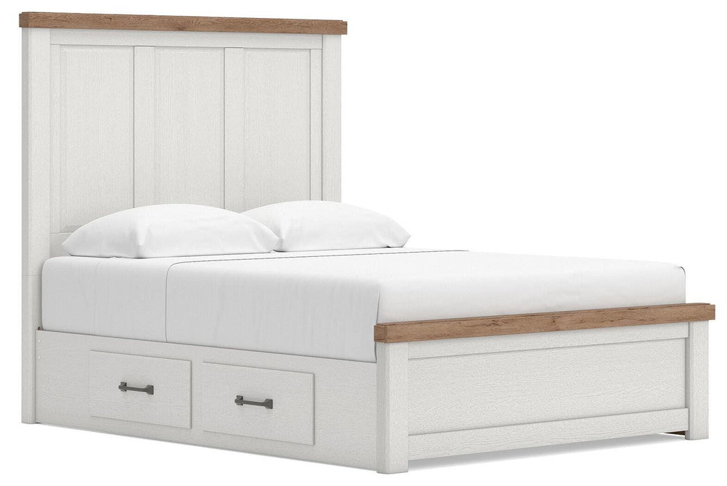 Benchcraft White/Brown Queen Panel Bed with Storage