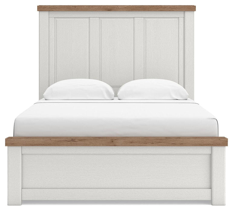 Benchcraft White/Brown Queen Panel Bed with Storage