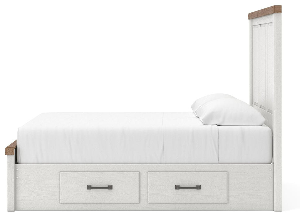 Benchcraft White/Brown Queen Panel Bed with Storage