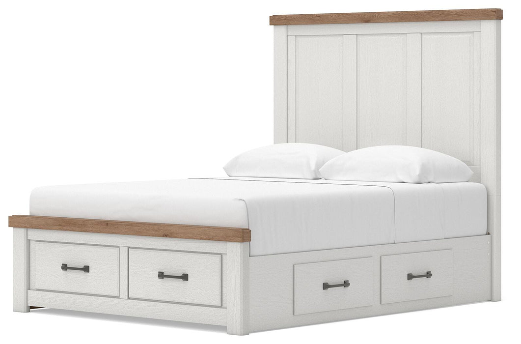 Benchcraft White/Brown Queen Panel Storage Bed