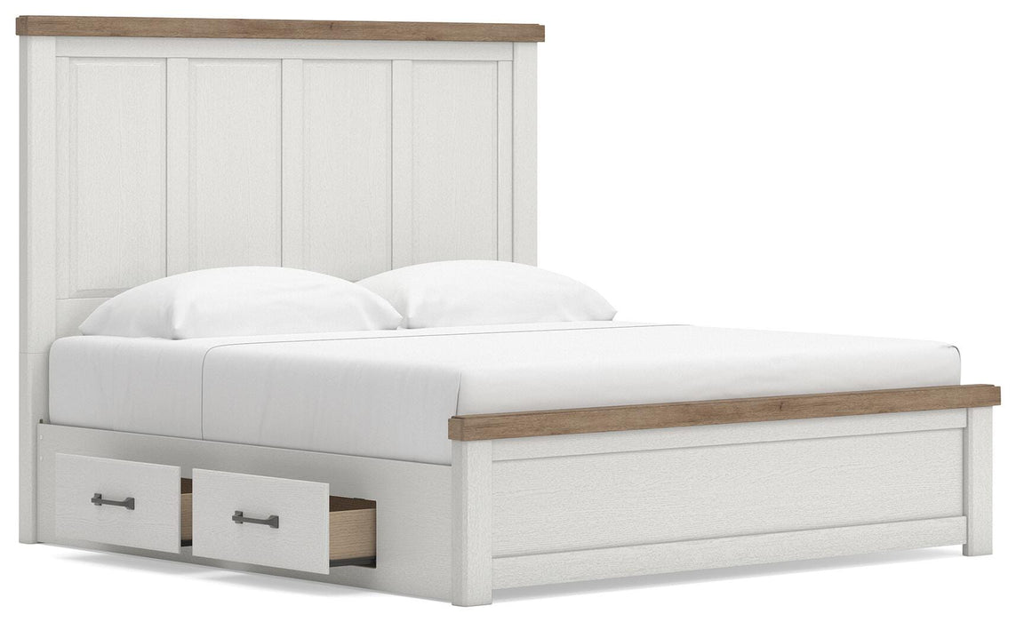 Benchcraft White/Brown King Panel Bed with Storage