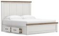 Benchcraft White/Brown King Panel Bed with Storage