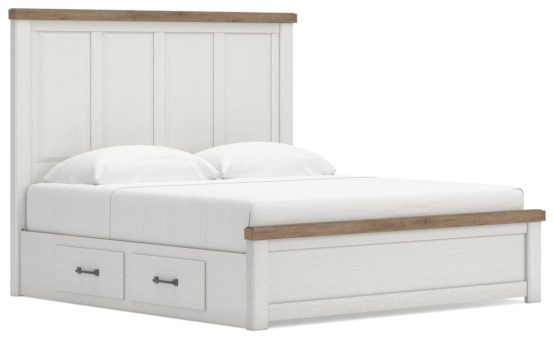 Benchcraft White/Brown King Panel Bed with Storage