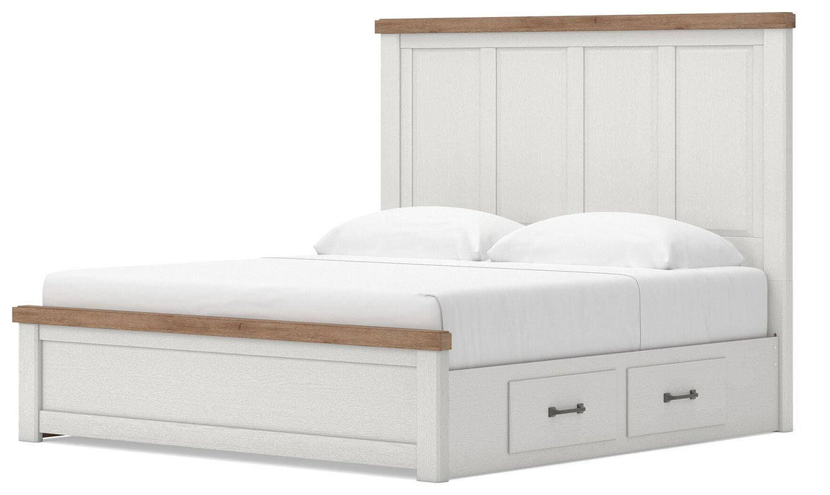 Benchcraft White/Brown King Panel Bed with Storage