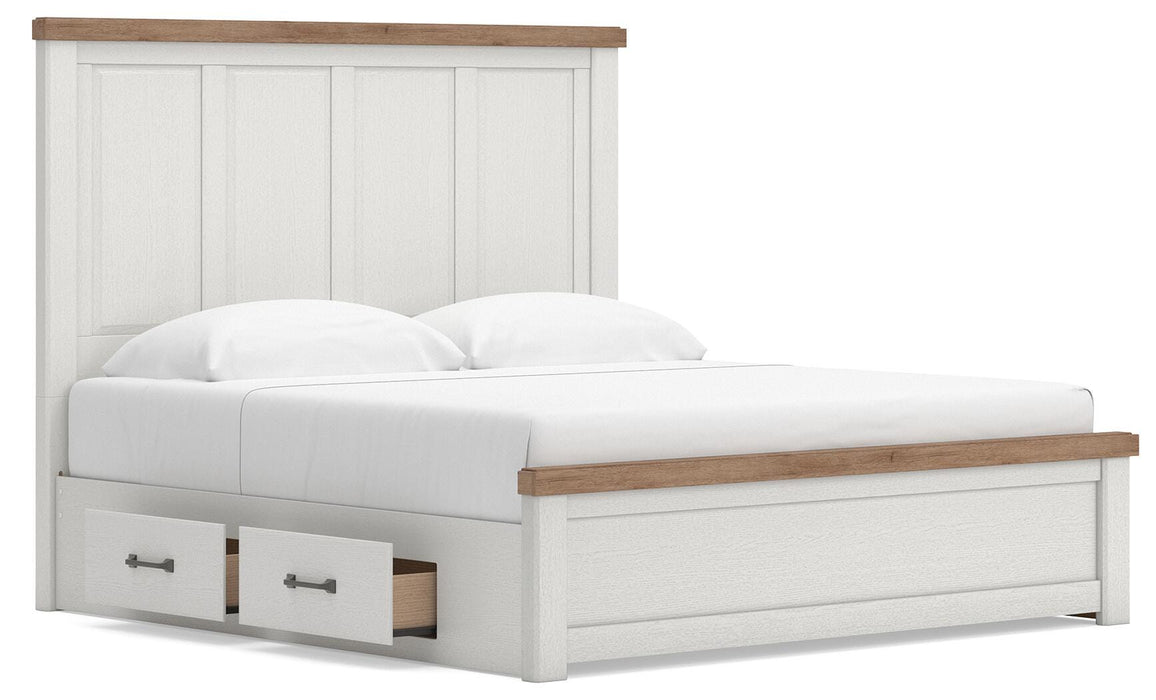 Benchcraft White/Brown King Panel Bed with Storage