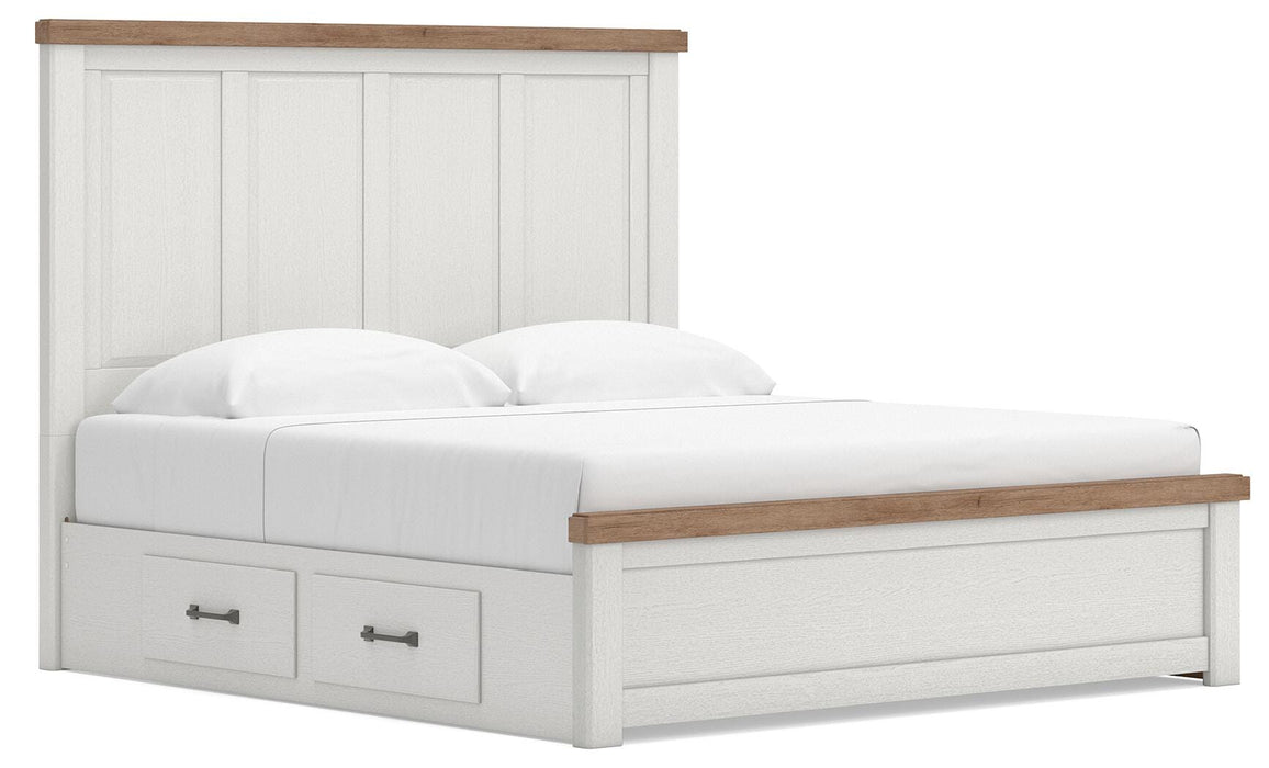 Benchcraft White/Brown King Panel Bed with Storage