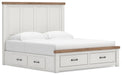 Benchcraft White/Brown King Panel Storage Bed