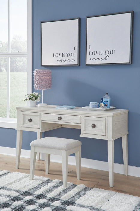 Signature Design Antique White Vanity/UPH Stool (2/CN)