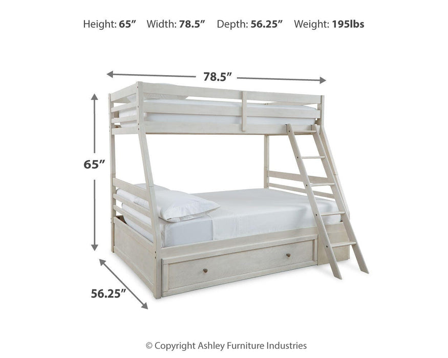 Signature Design Antique White Twin over Full Bunk Bed with Storage