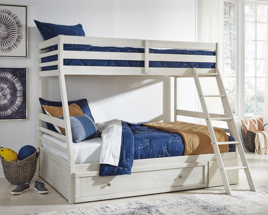 Signature Design Antique White Twin over Full Bunk Bed with Storage