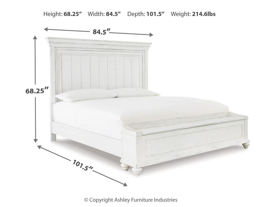 Benchcraft Whitewash California King Panel Bed with Storage Bench