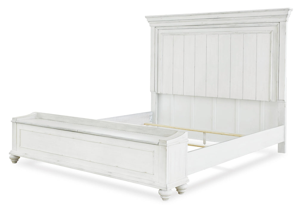 Benchcraft Whitewash California King Panel Bed with Storage Bench