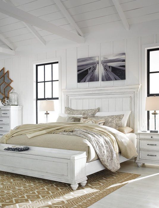 Benchcraft Whitewash California King Panel Bed with Storage Bench