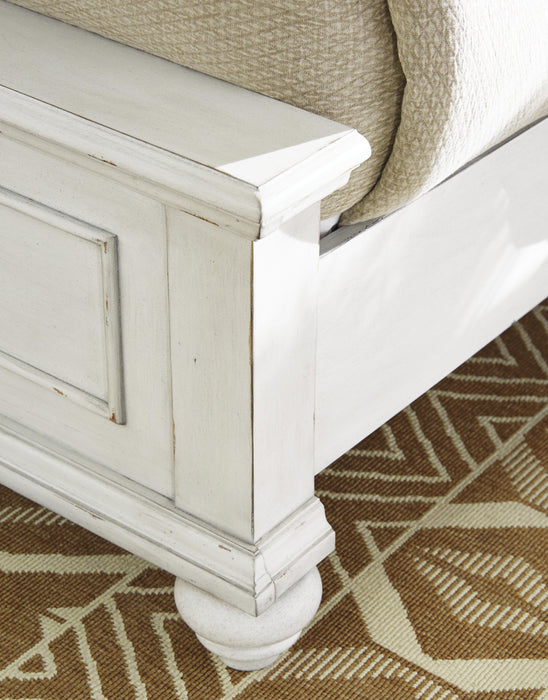 Benchcraft Whitewash California King Panel Bed with Storage Bench