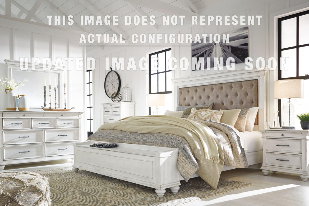 Benchcraft Whitewash California King Panel Bed with Storage Bench