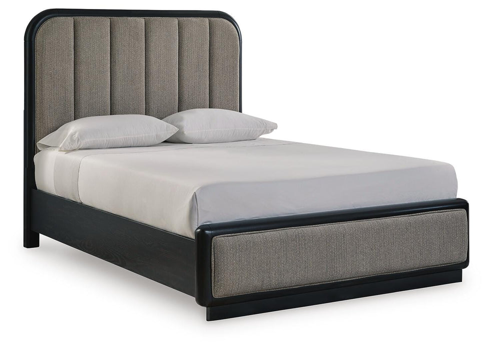 Signature Design Gray/Black Queen Upholstered Panel Bed