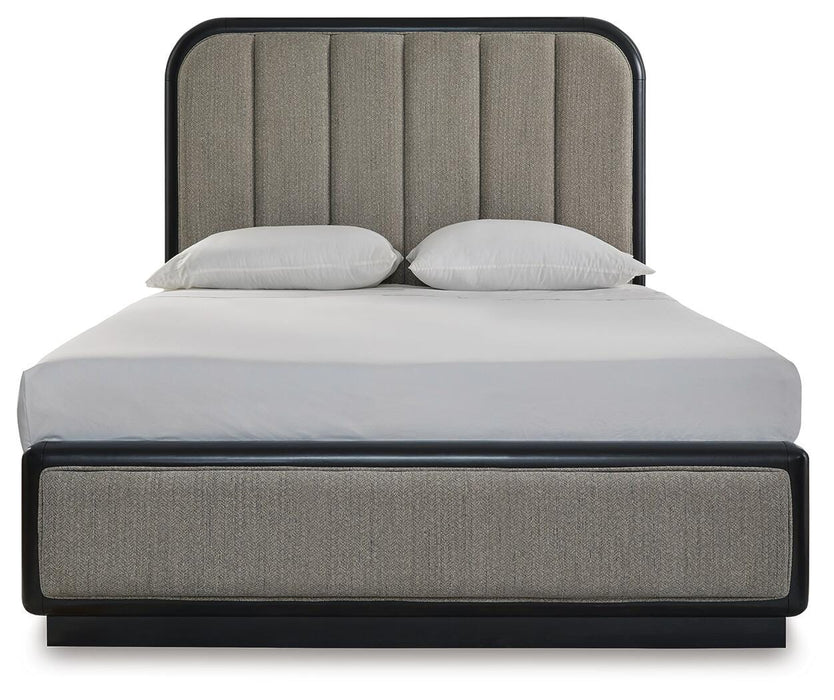 Signature Design Gray/Black Queen Upholstered Panel Bed