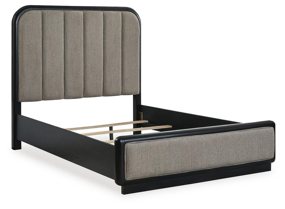 Signature Design Gray/Black Queen Upholstered Panel Bed