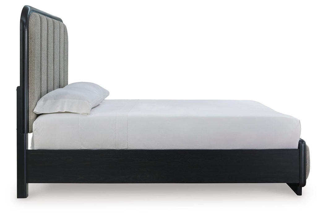 Signature Design Gray/Black Queen Upholstered Panel Bed