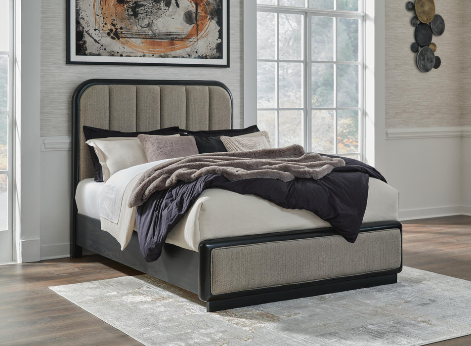 Signature Design Gray/Black Queen Upholstered Panel Bed