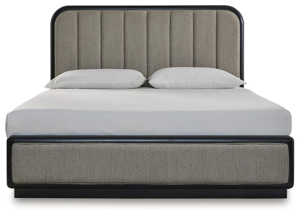 Signature Design Gray/Black California King Upholstered Panel Bed