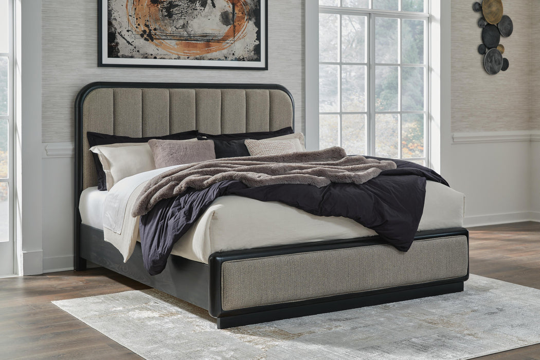 Signature Design Gray/Black California King Upholstered Panel Bed