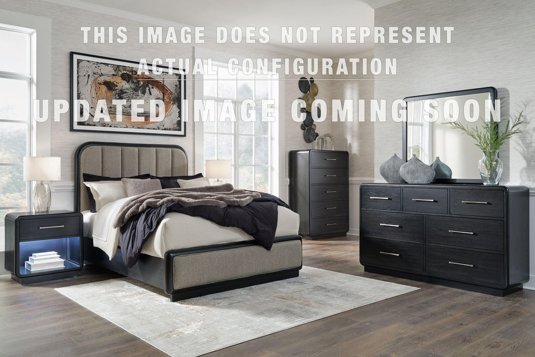 Signature Design Gray/Black Queen Upholstered Panel Bed