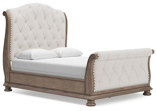 Signature Design Light Brown Queen Upholstered Sleigh Bed