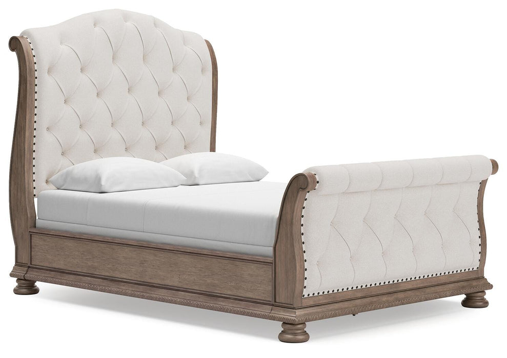 Signature Design Light Brown Queen Upholstered Sleigh Bed