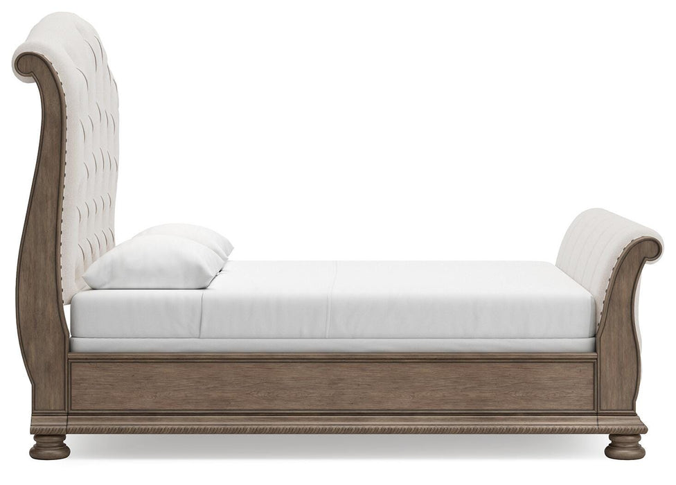 Signature Design Light Brown Queen Upholstered Sleigh Bed