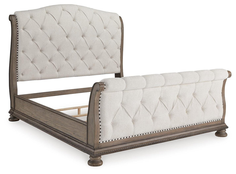 Signature Design Light Brown King Upholstered Sleigh Bed