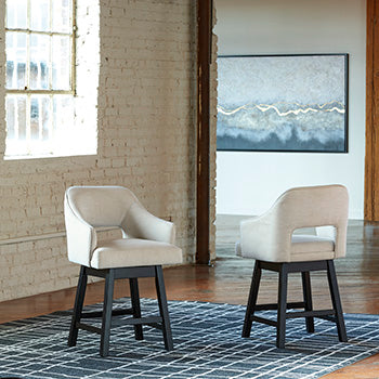 Signature Design Linen/Brown UPH Swivel Barstool (2/CN)