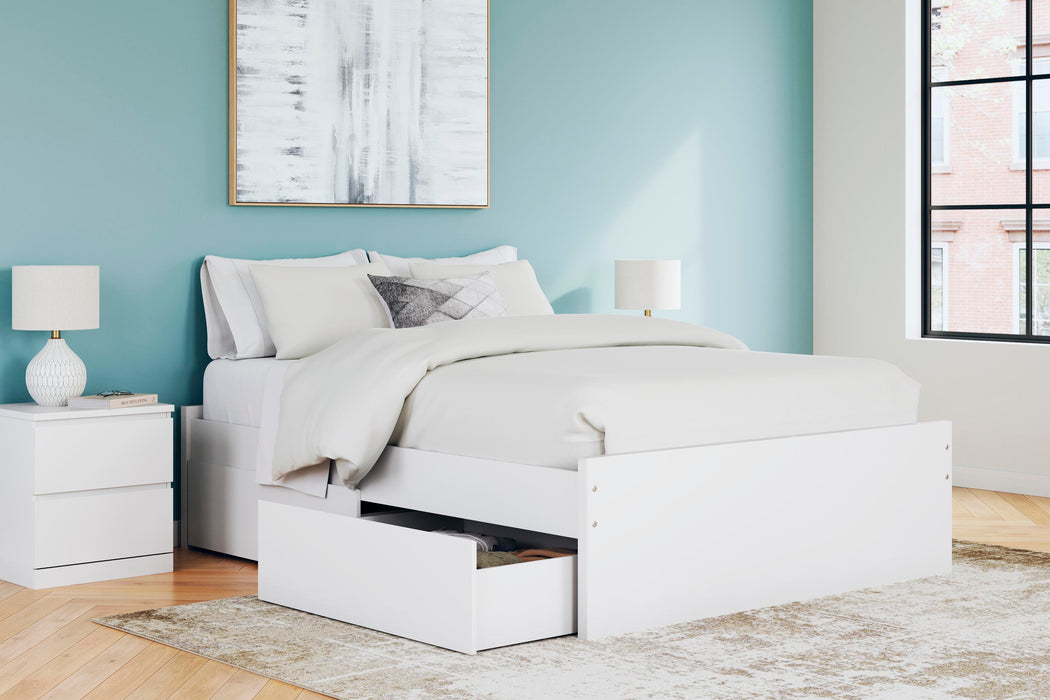 Signature Design White Queen Platform Bed with 1 Side Storage