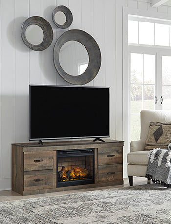 Signature Design Brown TV Stand with Electric Fireplace