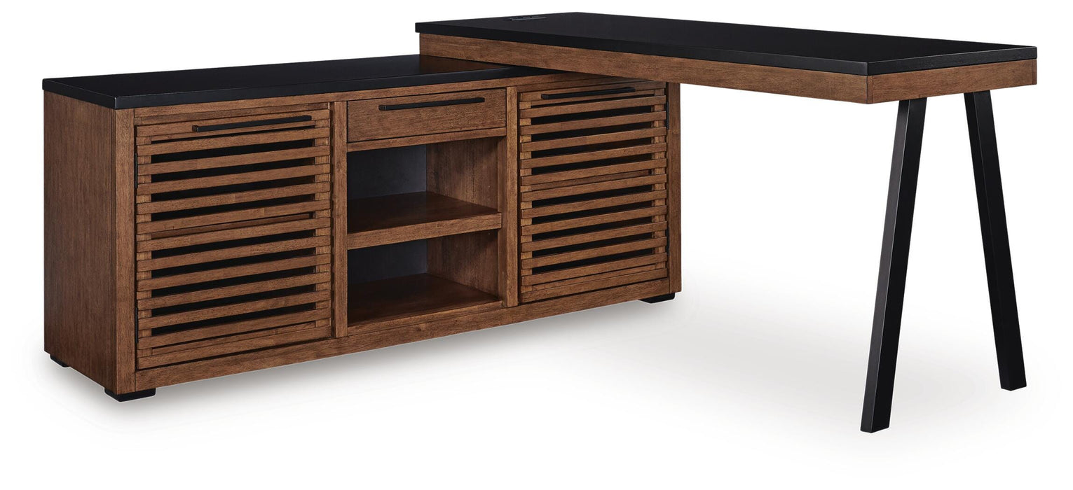 Signature Design Warm Brown/Black Credenza with Desk Return