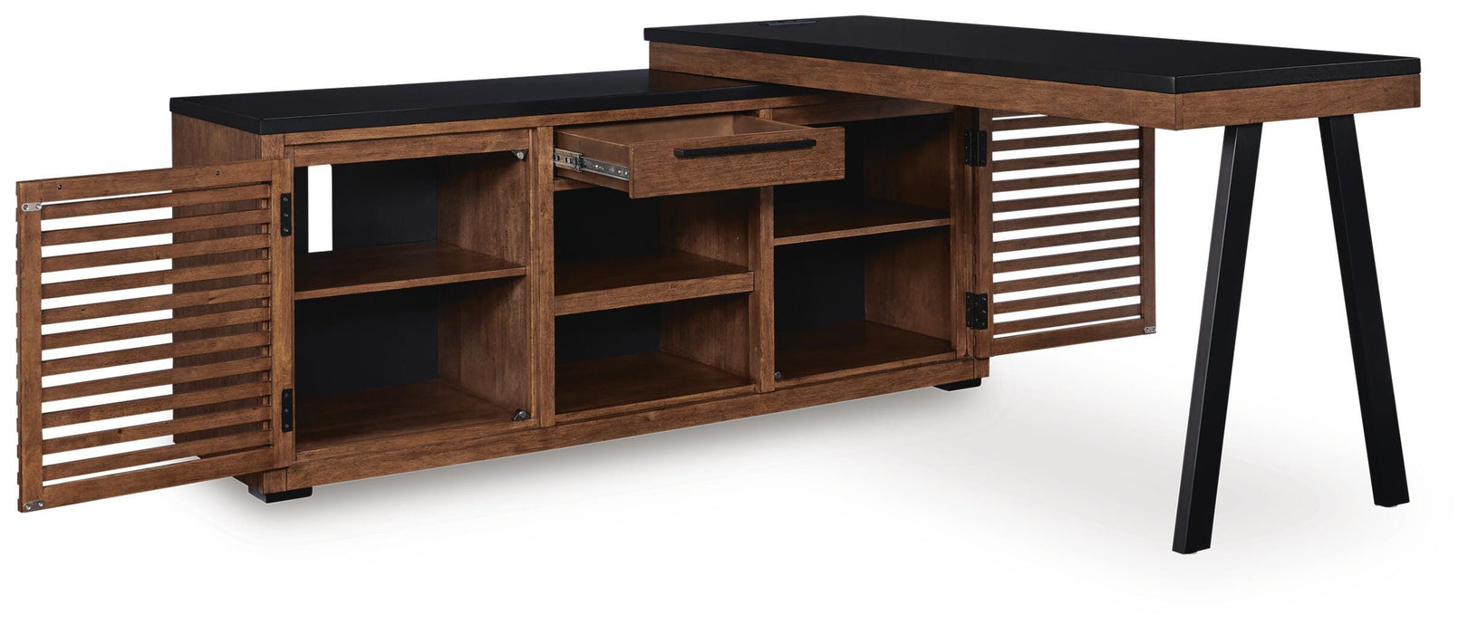 Signature Design Warm Brown/Black Credenza with Desk Return