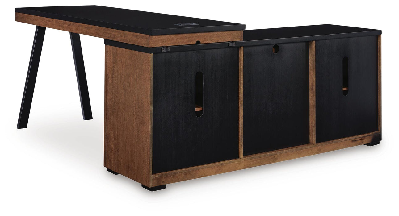 Signature Design Warm Brown/Black Credenza with Desk Return