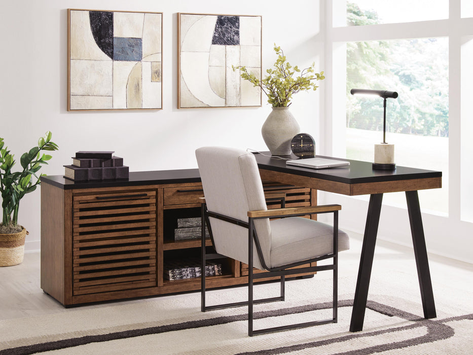 Signature Design Warm Brown/Black Credenza with Desk Return