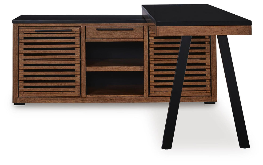 Signature Design Warm Brown/Black Credenza with Desk Return