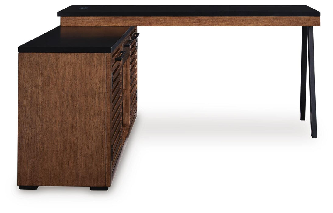 Signature Design Warm Brown/Black Credenza with Desk Return