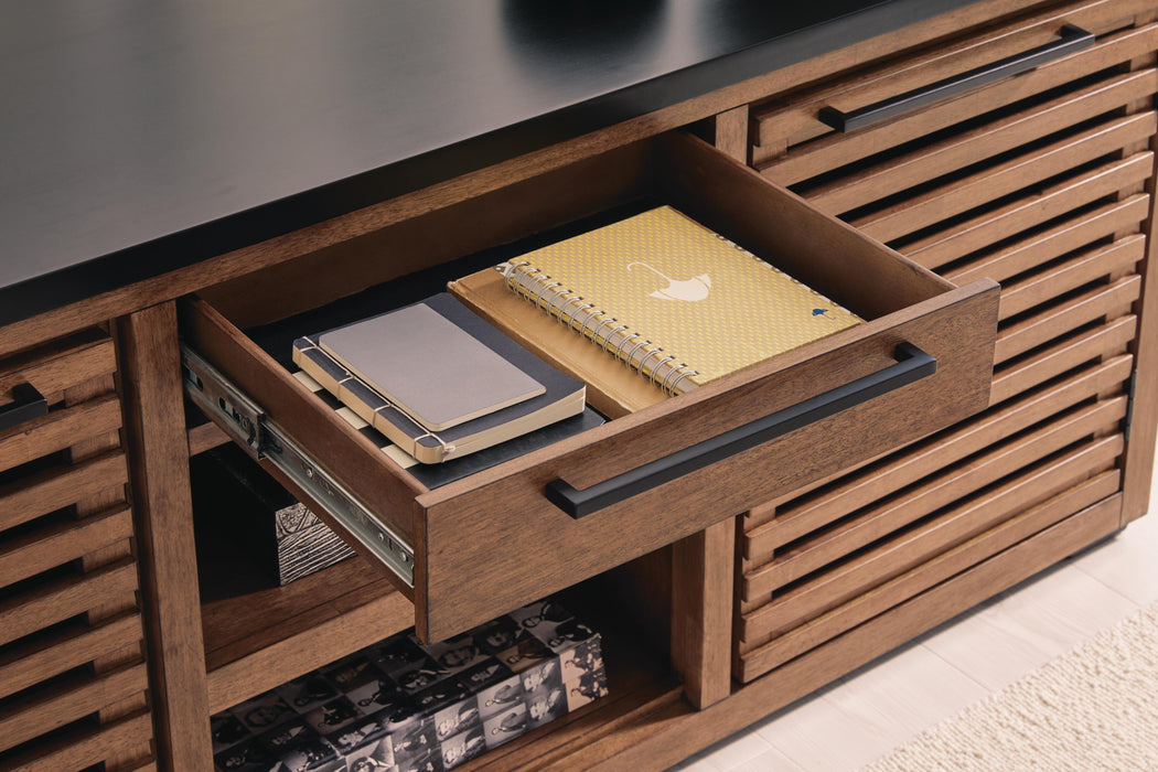 Signature Design Warm Brown/Black Credenza with Desk Return