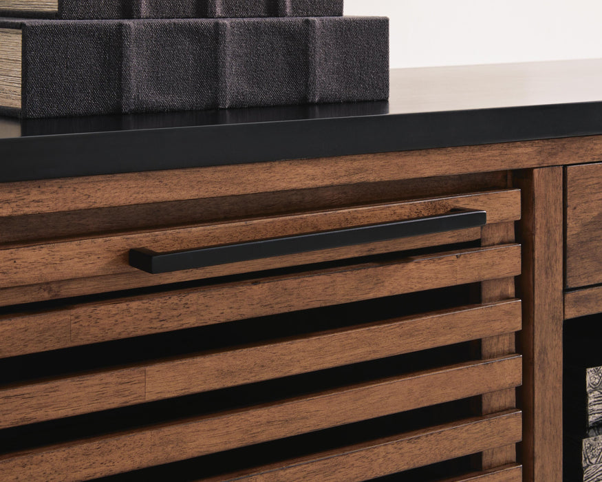 Signature Design Warm Brown/Black Credenza with Desk Return