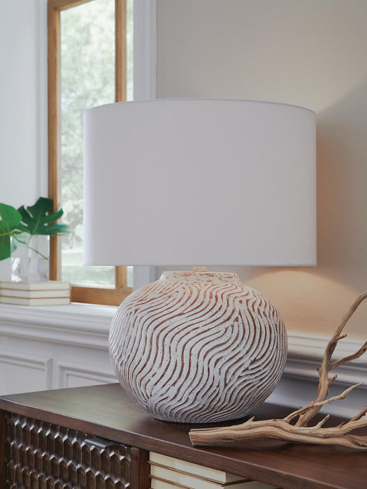 Signature Design Distressed White Terracotta Table Lamp (1/CN)